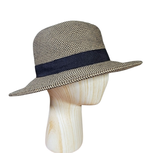 Jeanne Simmons Black and Tan Woven Sun Hat Women's One Size Summer Vacation - Picture 14 of 14